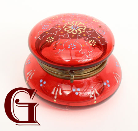 CRANBERRY GLASS lidded pot