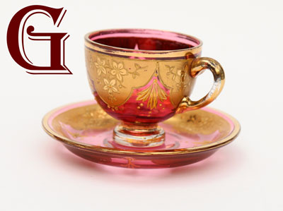 CRANBERRY GLASS patch pot enamel decoration