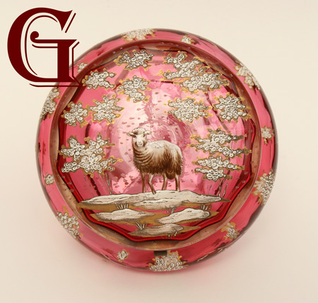 CRANBERRY GLASS patch pot enamel decoration