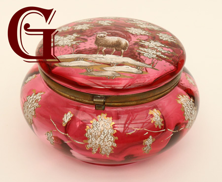 CRANBERRY GLASS patch pot enamel decoration