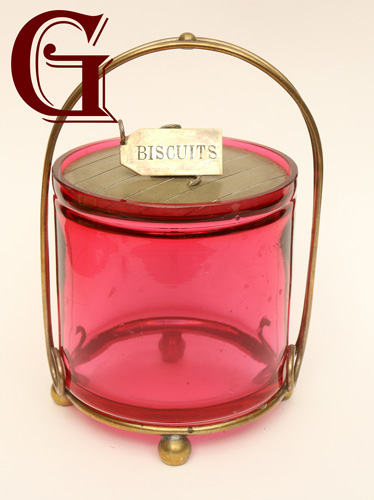 CRANBERRY GLASS biscuit barrel
