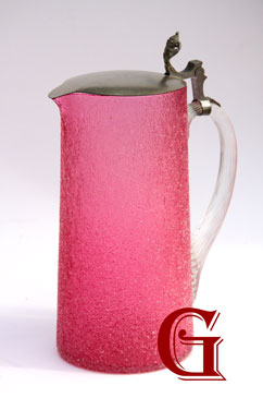 Cranberry glass crackle jug