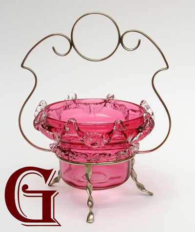 Cranberry glass basket