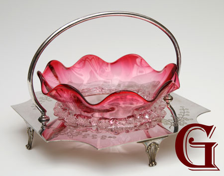 Cranberry glass dish EPNS stand