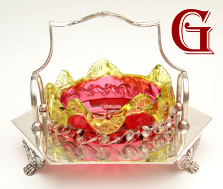 Cranberry glass bowl EPNS stand