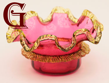 Cranberry glass bowl with citrine crystal frills