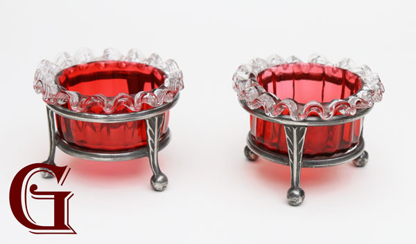 Cranberry salts with crystal frill britannia metal stands