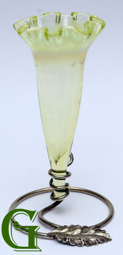 Vaseline Glass vase in EPNS stand