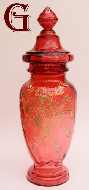 A cranberry glass vase