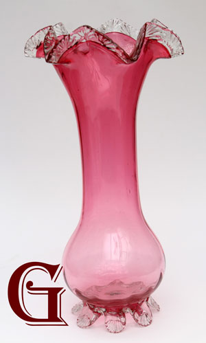 CRANBERRY GLASS FRILL TOP VASE