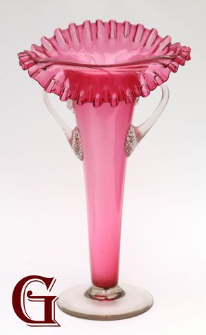 CRANBERRY GLASS FRILL TOP VASE