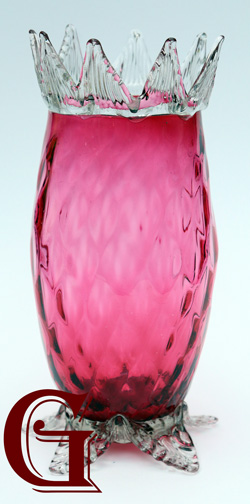 CRANBERRY GLASS VASE CRYSTAL FRILL