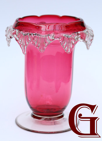 CRANBERRY GLASS FRILL TOP VASE CRYSTAL FRILL