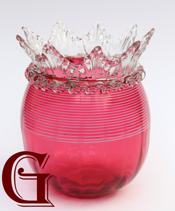 CRANBERRY GLASS VASE CRYSTAL FRILL