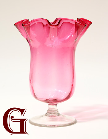 CRANBERRY GLASS FRILL TOP CELERY VASE