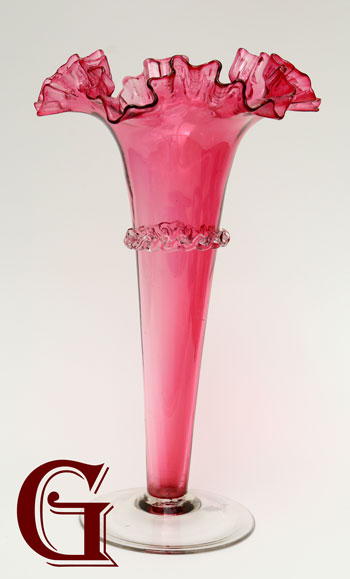 CRANBERRY GLASS VASE CRYSTAL FRILL