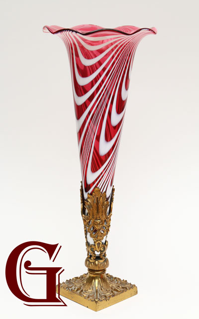 CRANBERRY GLASS NAILSEA VASE GILT STAND