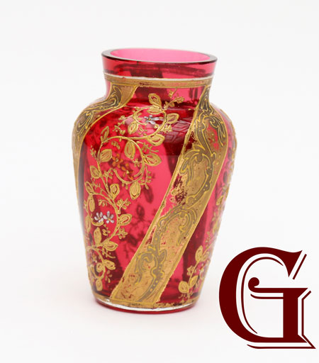 CRANBERRY GLASS MINIATURE VASE MOSER